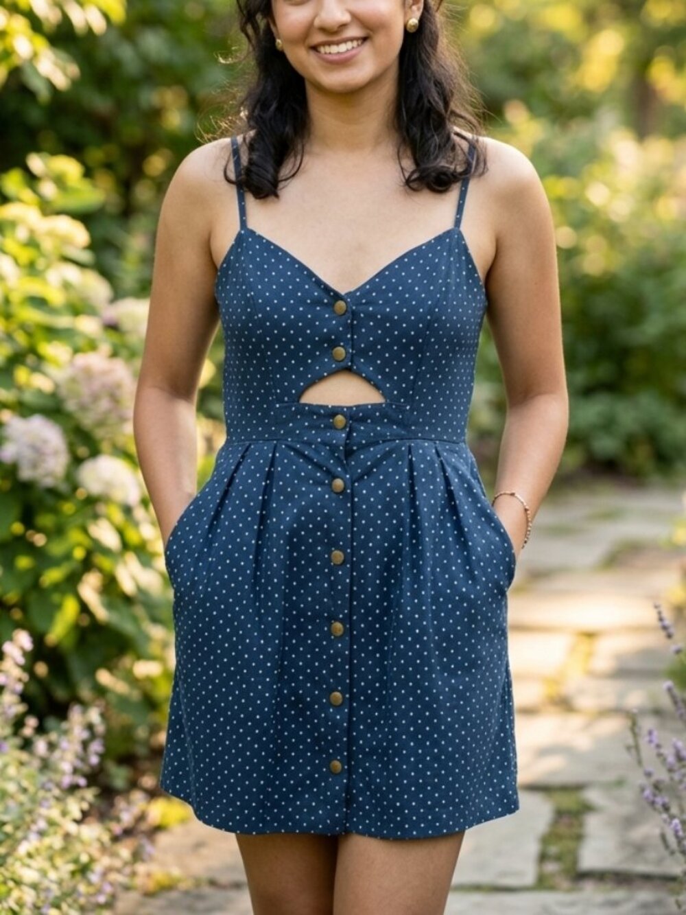 Cope Navy and White Cotton Mini Dress
